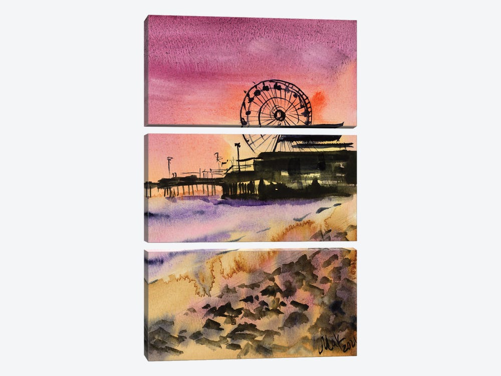 Santa Monica Beach Sunset by Nataly Mak 3-piece Canvas Print