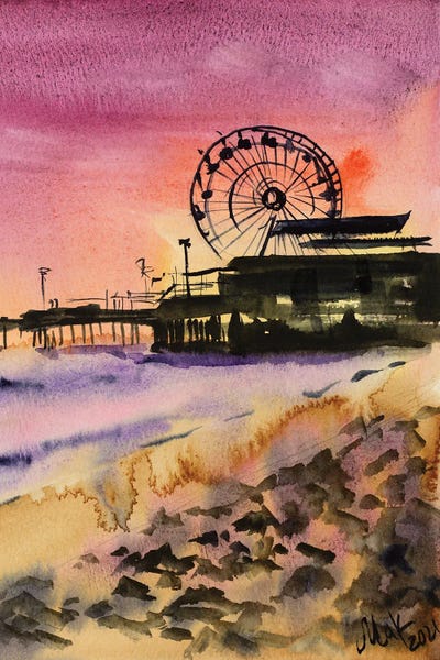 Ferris Wheels: Santa Monica Beach Sunset by Nataly Mak
