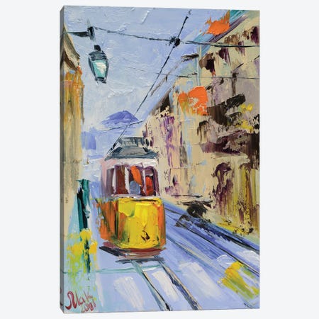 Lisbon Yellow Tram Canvas Print #NTM273} by Nataly Mak Canvas Print