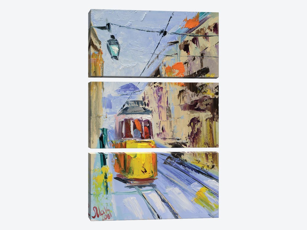 Lisbon Yellow Tram by Nataly Mak 3-piece Art Print