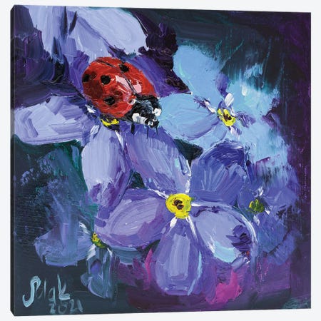 Ladybird And Forget Me Not Canvas Print #NTM276} by Nataly Mak Canvas Artwork