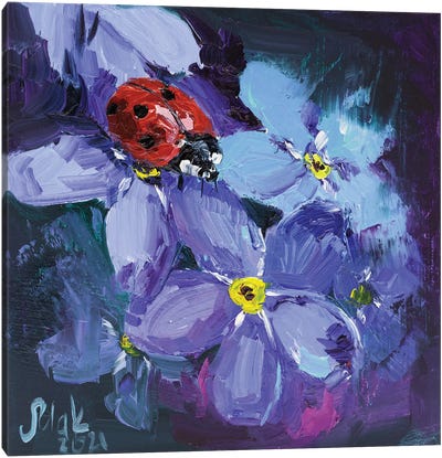 Ladybird And Forget Me Not Canvas Art Print - Nataly Mak