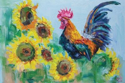 Rooster And Sunflowers by Nataly Mak canvas print