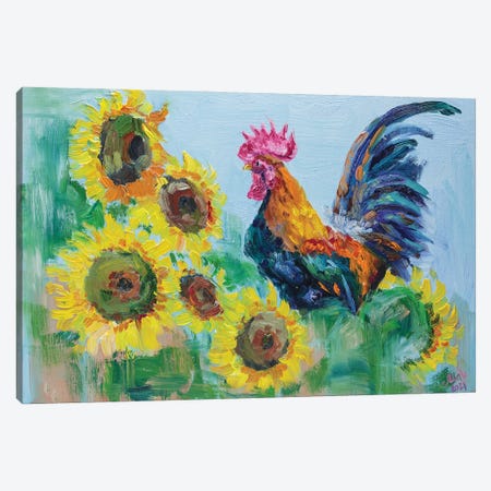 Rooster And Sunflowers Canvas Print #NTM279} by Nataly Mak Canvas Print