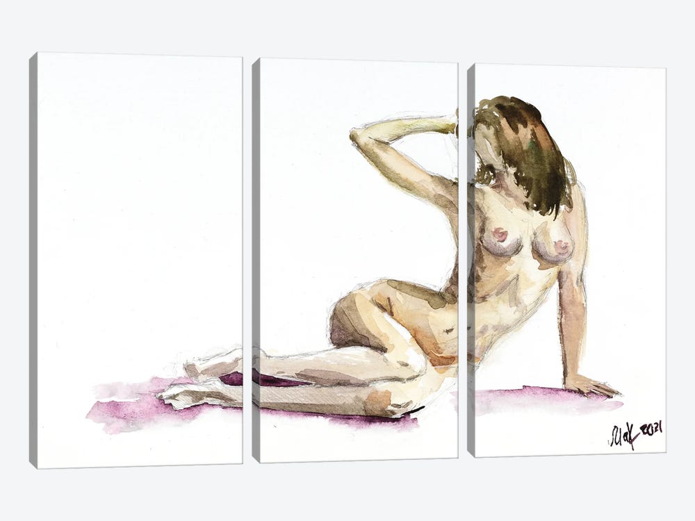 Naked Woman Boobs by Nataly Mak 3-piece Canvas Art Print
