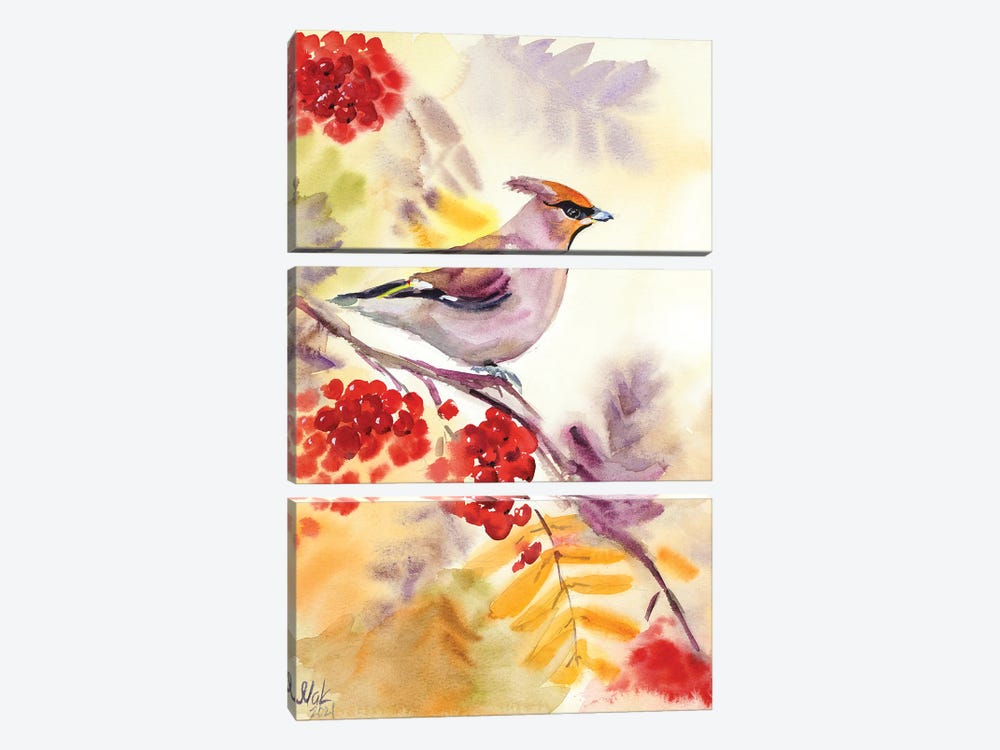 Waxwing by Nataly Mak 3-piece Canvas Art