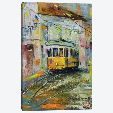 Lisbon Yellow Tram II Canvas Print #NTM296} by Nataly Mak Canvas Artwork