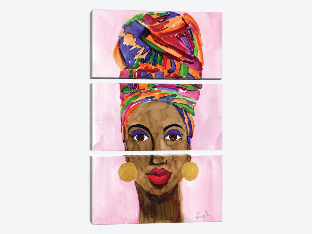 African American Woman Portrait by Nataly Mak 3-piece Canvas Art Print