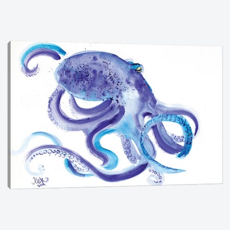 Blue Octopus Canvas Print #NTM305} by Nataly Mak Canvas Artwork