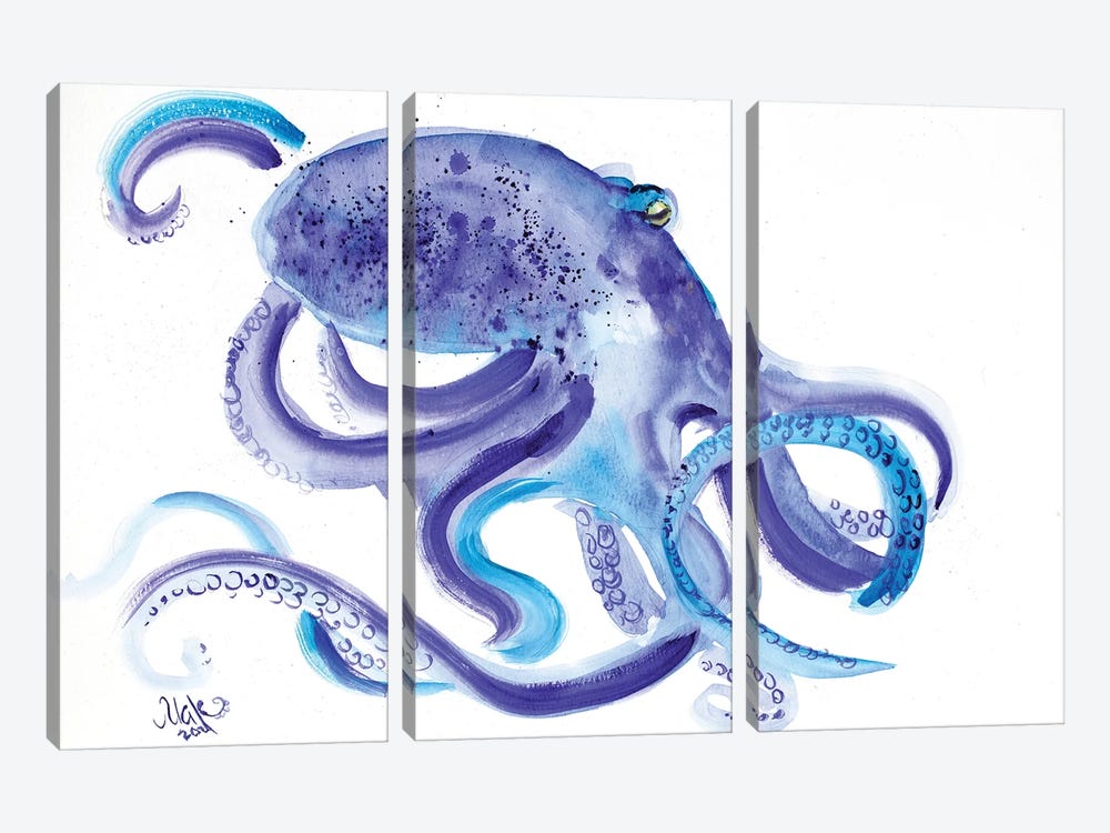 Blue Octopus by Nataly Mak 3-piece Canvas Print