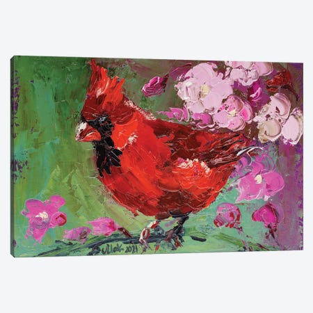 Red Cardinal And Sakura Canvas Print #NTM306} by Nataly Mak Canvas Wall Art