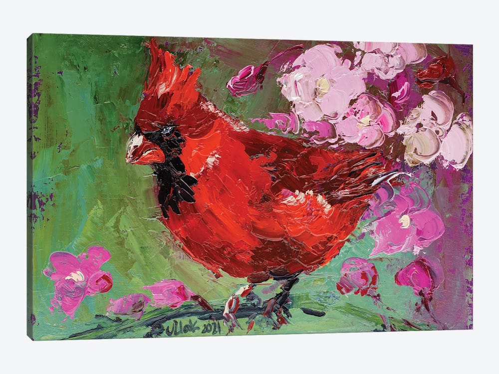 Red Cardinal And Sakura by Nataly Mak 1-piece Canvas Wall Art