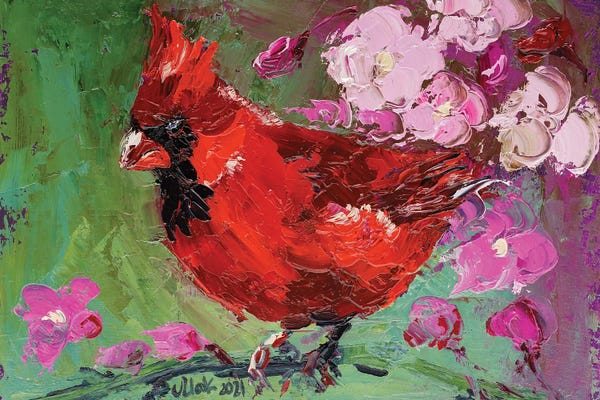 Cardinals: Red Cardinal And Sakura by Nataly Mak