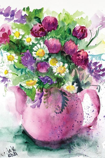 Wildflower Bouquet In Vase by Nataly Mak framed wall art