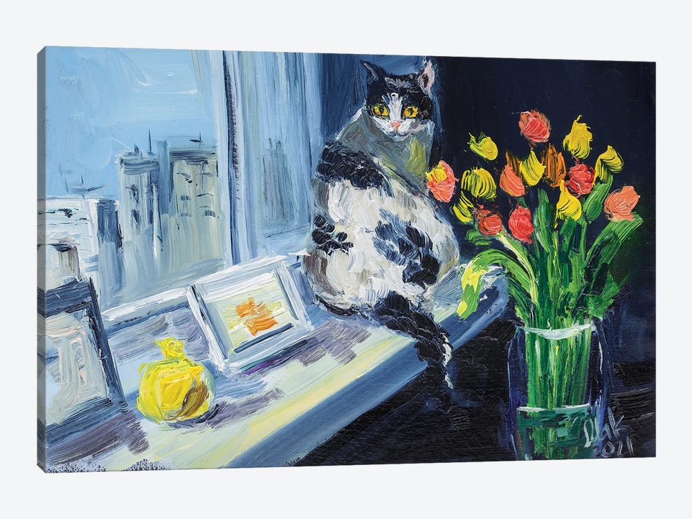 Cat At The Window by Nataly Mak 1-piece Canvas Print