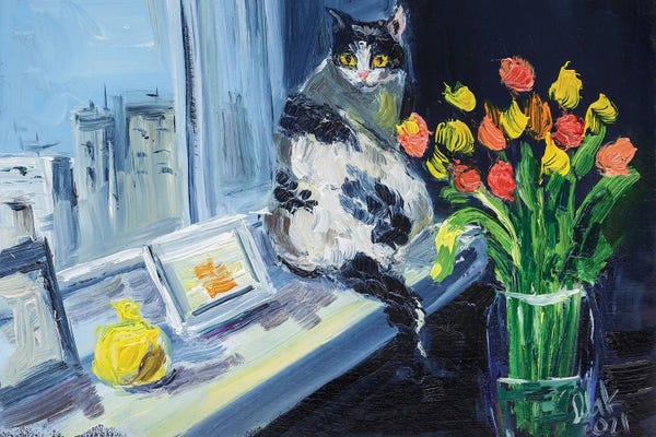 Tulips: Cat At The Window by Nataly Mak