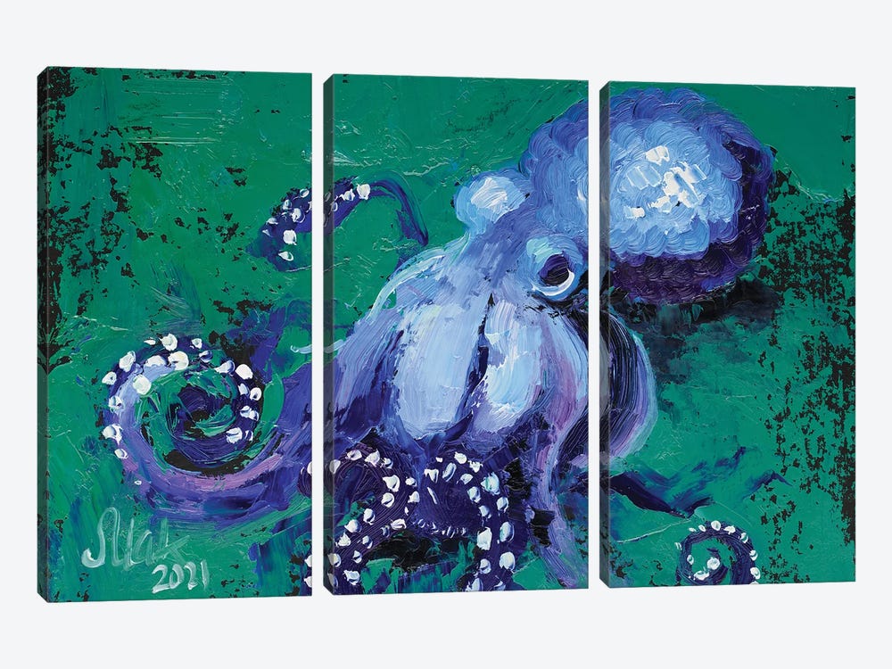 Blue Octopus by Nataly Mak 3-piece Canvas Wall Art