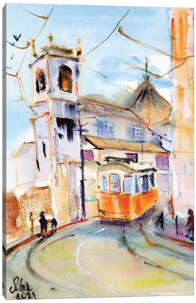 Yellow Lisbon Tram Canvas Art Print - Lisbon