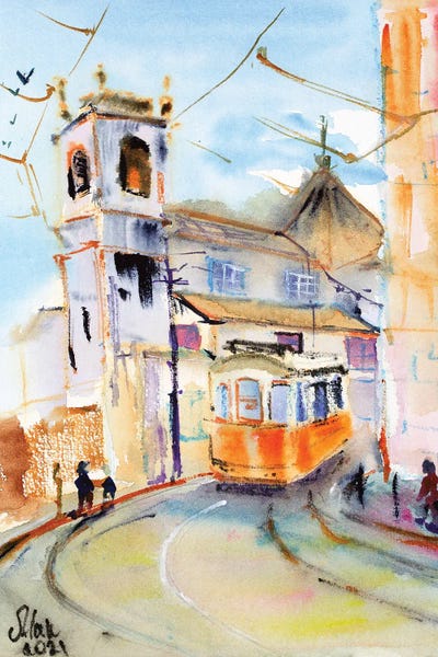 Trains: Yellow Lisbon Tram by Nataly Mak