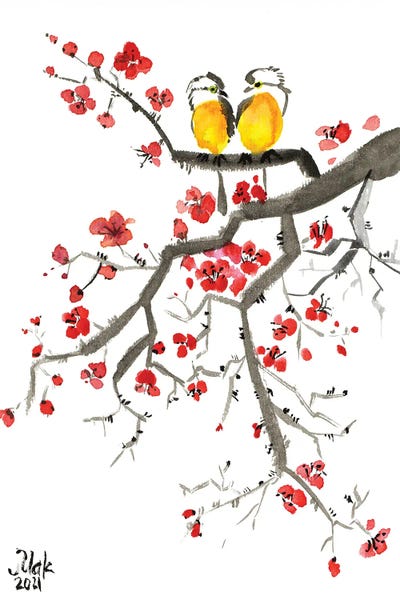 Cherry Trees: Sakura Japanese Bird by Nataly Mak