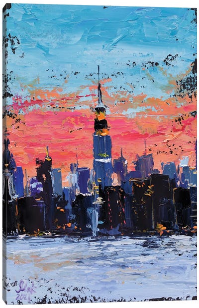 New York Skyline Night Canvas Art Print - Nataly Mak