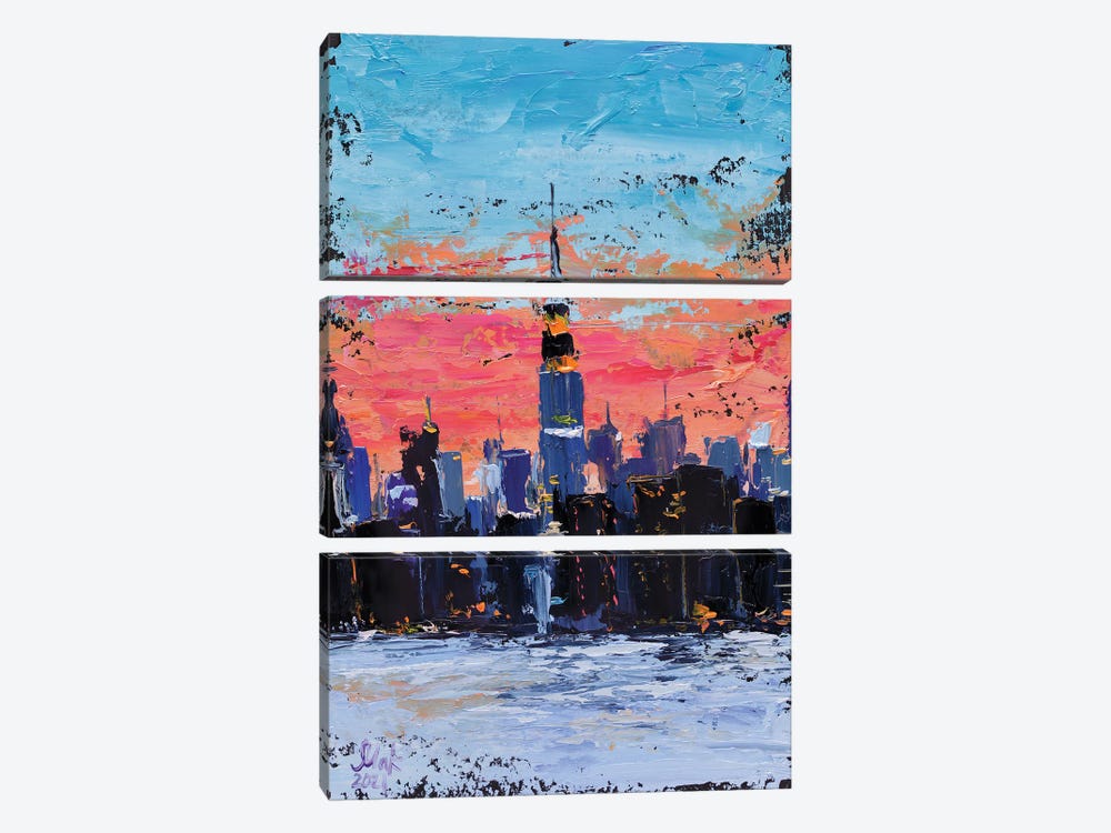 New York Skyline Night by Nataly Mak 3-piece Canvas Art Print