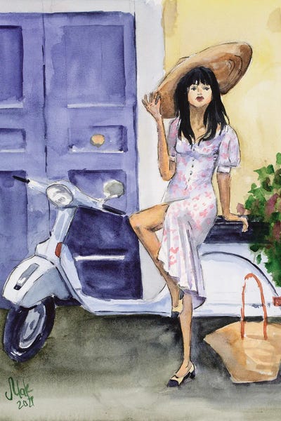 Italian Woman On A Moped by Nataly Mak canvas print