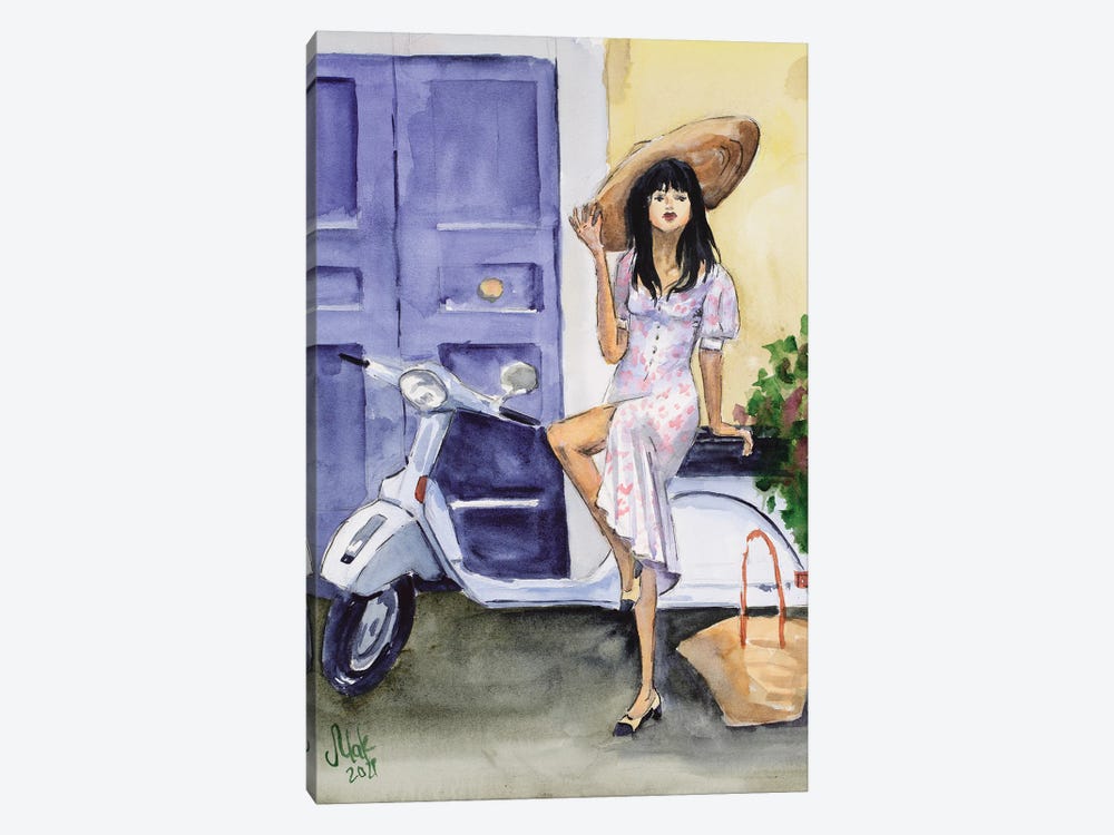 Italian Woman On A Moped by Nataly Mak 1-piece Canvas Art Print
