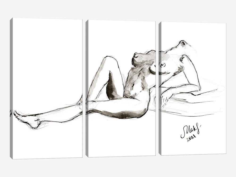 Naked Woman by Nataly Mak 3-piece Canvas Artwork