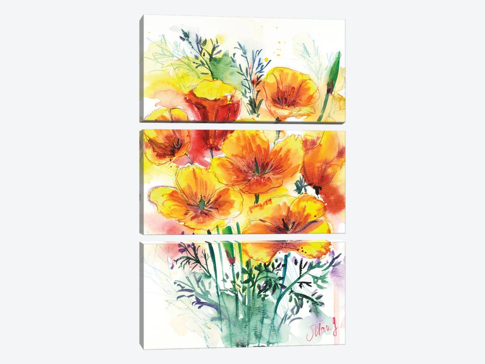 California Poppy Bouquet by Nataly Mak 3-piece Canvas Art Print