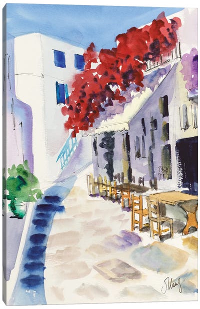 Greece Bougainvillea Santorini Canvas Art Print - Cafe Art