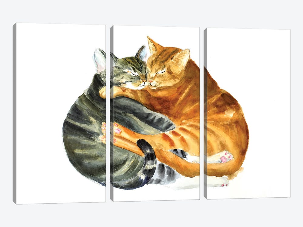 Cats Watercolor by Nataly Mak 3-piece Canvas Art