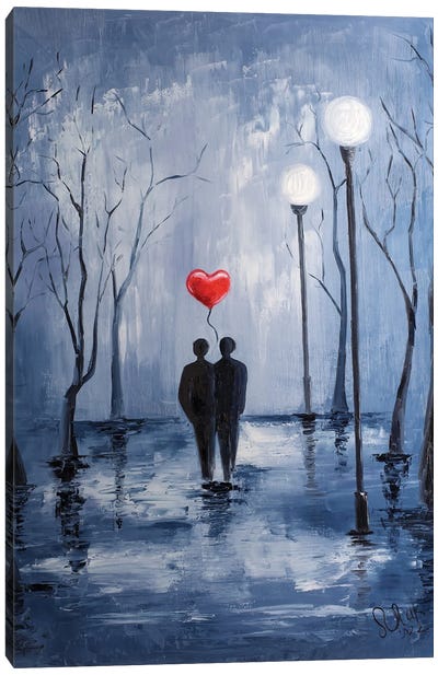 Couple Gay In The Park Canvas Art Print - Balloons