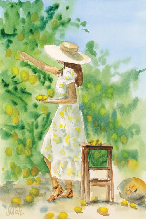 Girl With Lemon In Italy Watercolor