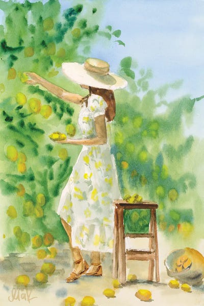 Gardening: Girl With Lemon In Italy Watercolor by Nataly Mak