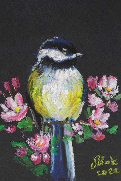 Chickadee With Flowers