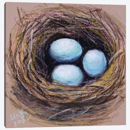 Blue Eggs Nest Canvas Print #NTM356} by Nataly Mak Canvas Art Print