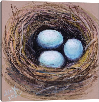 Blue Eggs Nest Canvas Art Print - Easter Art