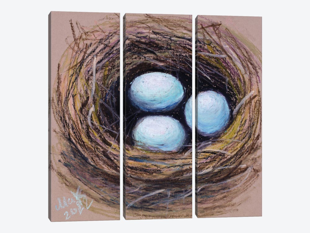 Blue Eggs Nest by Nataly Mak 3-piece Canvas Print