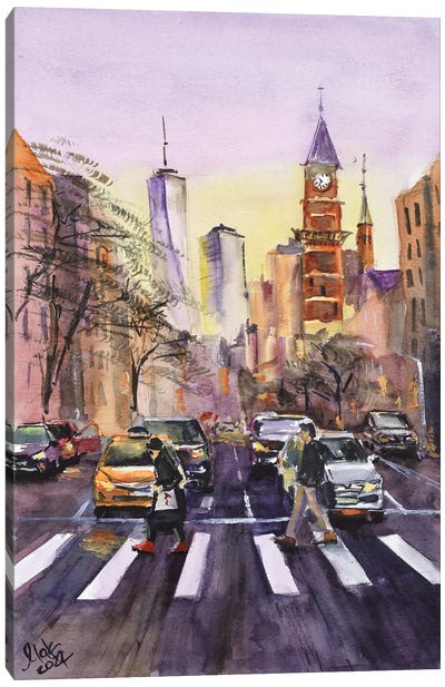 New York City Manhattan Canvas Art Print - City Sunrise & Sunset Art