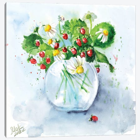 Bouquet In Vase Chamomile And Berries Canvas Print #NTM361} by Nataly Mak Art Print