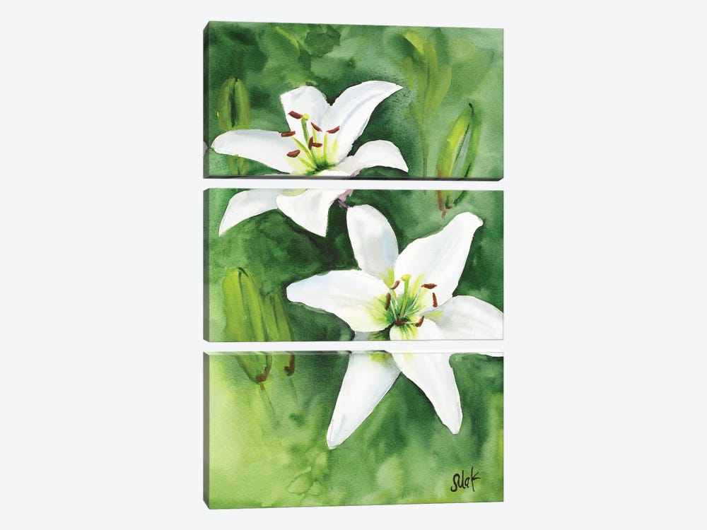 White Lily Watercolor by Nataly Mak 3-piece Canvas Art Print