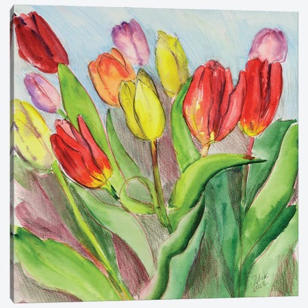 Tulip Bouquet Watercolor Canvas Print #NTM372} by Nataly Mak Canvas Artwork