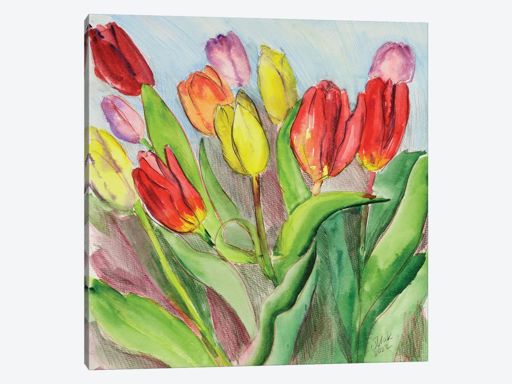 Tulip Bouquet Watercolor by Nataly Mak 1-piece Canvas Print