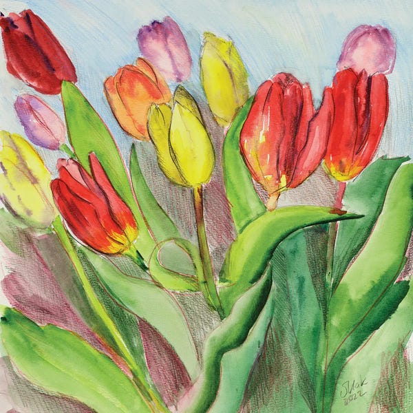 Nataly Mak: Tulip Bouquet Watercolor by Nataly Mak