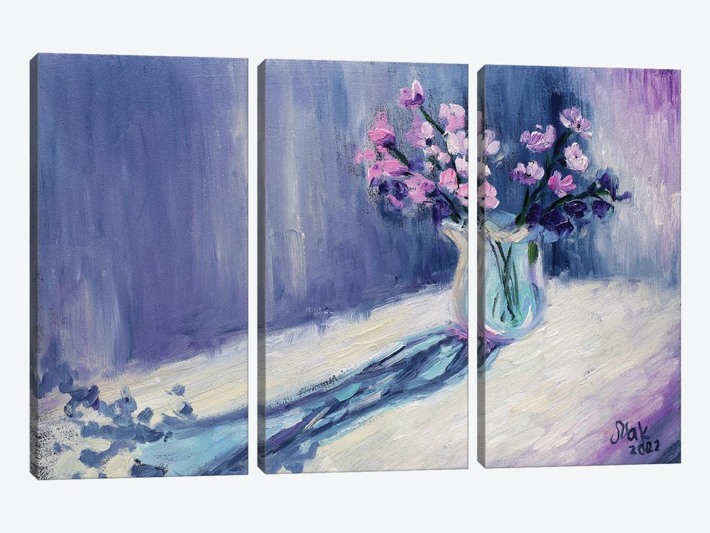 Flowers In Vase Oil Painting by Nataly Mak 3-piece Canvas Wall Art