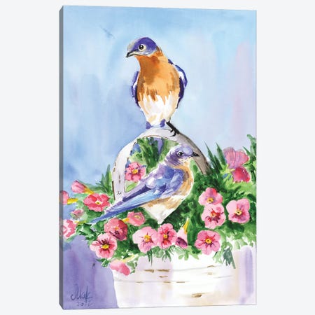 Flowers With Birds Canvas Print #NTM374} by Nataly Mak Canvas Art Print