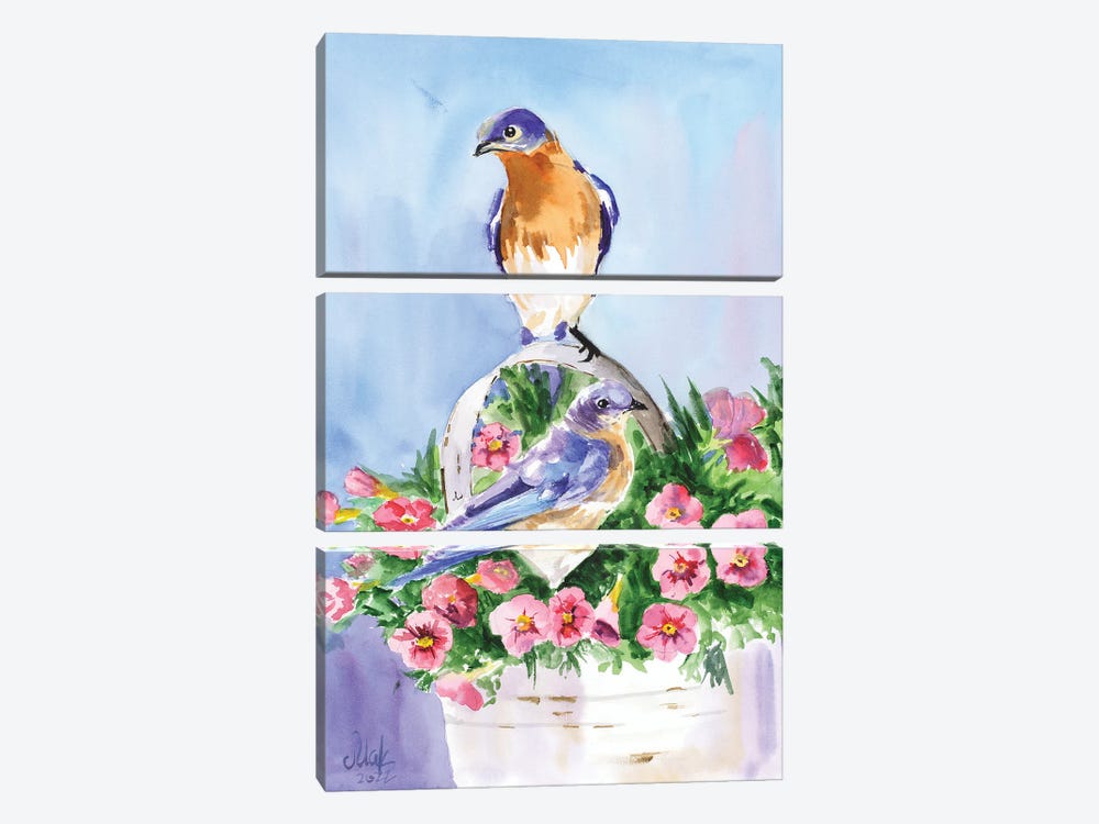 Flowers With Birds by Nataly Mak 3-piece Canvas Art Print