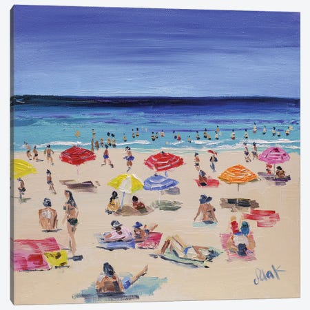 Beach With People Seascape Oil Painting Canvas Print #NTM381} by Nataly Mak Canvas Print