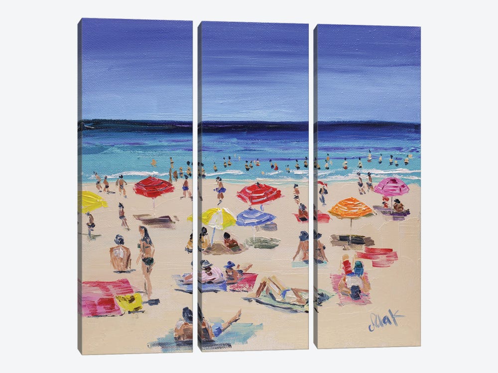 Beach With People Seascape Oil Painting by Nataly Mak 3-piece Art Print